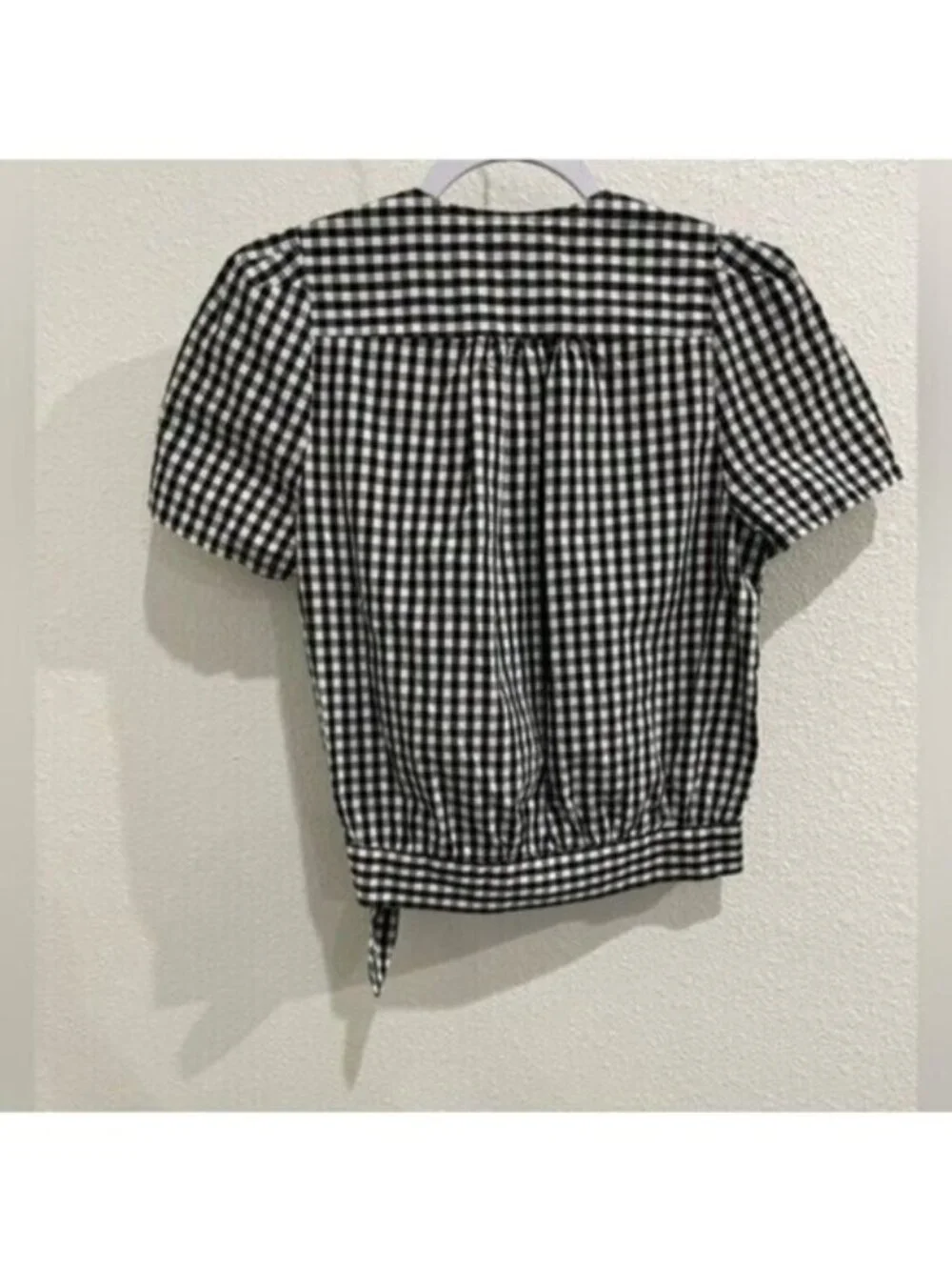 Madewell Gingham Wrap Top Mod Cottagecore Feminine Puff Sleeves
